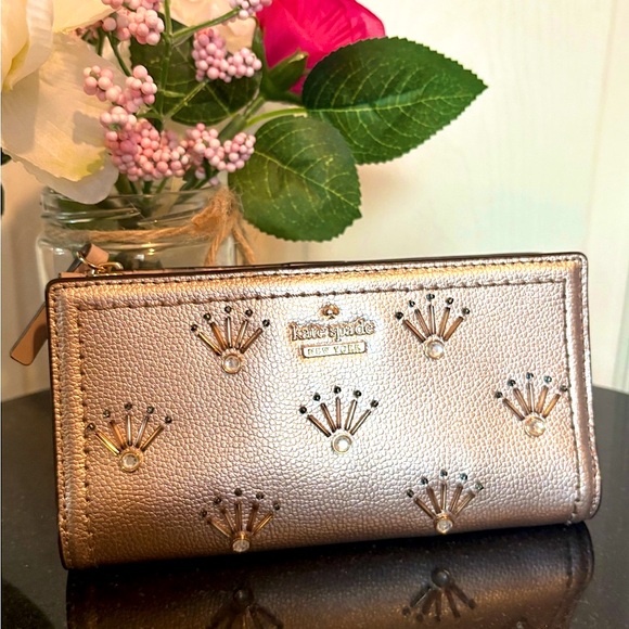 kate spade Handbags - Kate Spade Rose Gold Tri-Fold Wallet W/ Embellishments